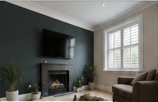 Decorated living room with dark feature wall